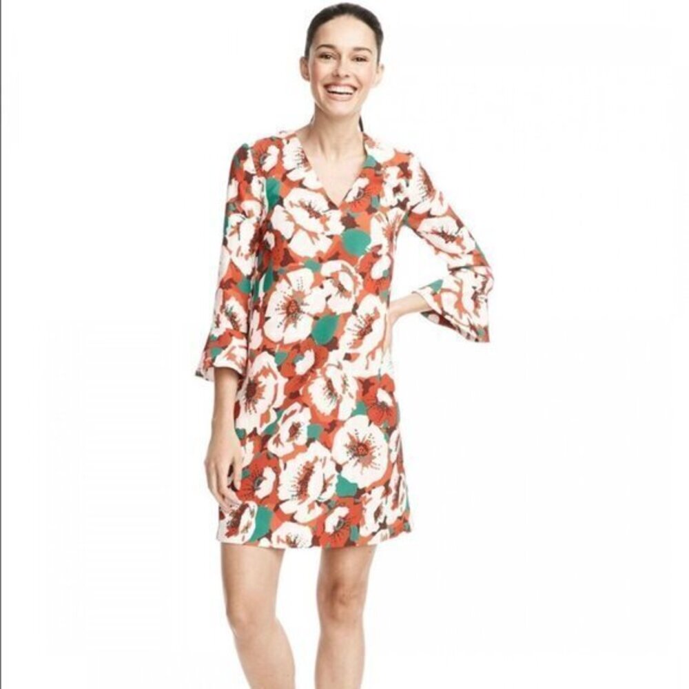 Draper James 2 Bell Sleeve Dress XS Floral Long Sleeve Mini Amaryllis Red Pink